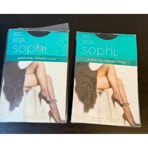 Sophi Queen Size Lot Pantyhose New NIP Black Sheer 2 Pair Hose Tights